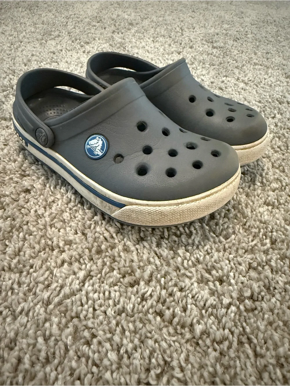 CROCS Kids Gray Classic Clogs with White Trim